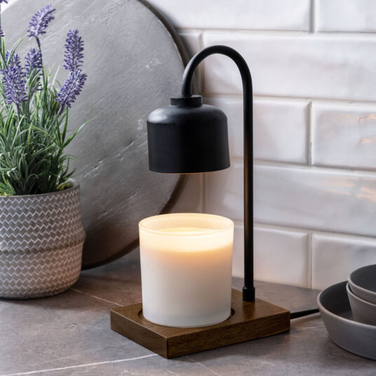 The Black and Wood Arched Candle Warmer Lamp